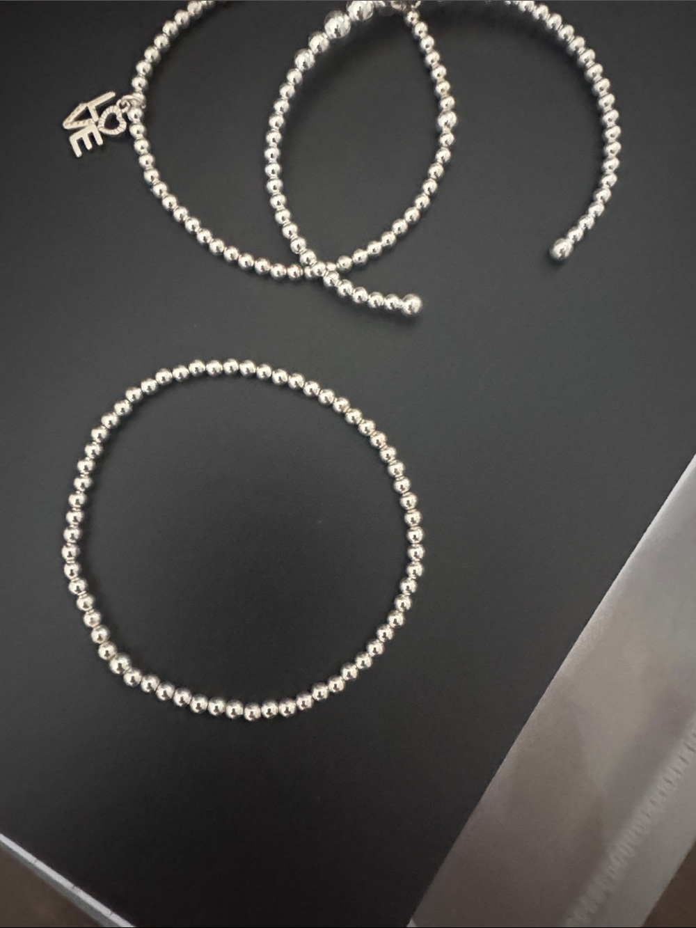NWOT Sterling Silver Beaded Stretch/Cuff Bracelet Trio with LOVE Charm - Picture 4 of 4